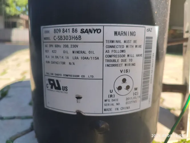 Compressor de 4TR, 48.000 btus