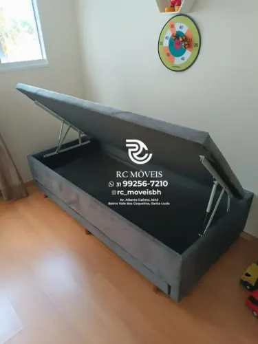 Conjunto cama box Baú Tamanho solteiro com Cama completa Auxiliar 88x1,88 D33 Baú Blindad