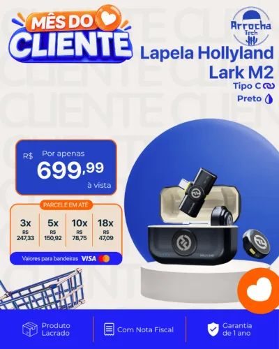 Microfones Sem Fio Lapela Hollyland Lark M2 Preto - Tipo C - Lacrado
