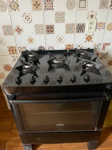 Fogão Itatiaia 5 Bocas Mesa de Vidro Preto - Tudo Funcionando (Luz e Forno OK)