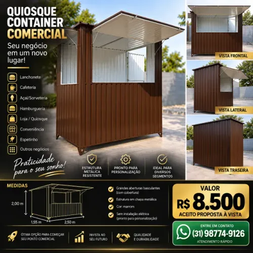 Quiosque Container Comercial 2,50m - Ideal para Lanchonete, Açaí e Loja