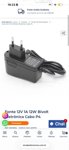Fonte 12V 1A 12W Bivolt Eletrônica Cabo P4