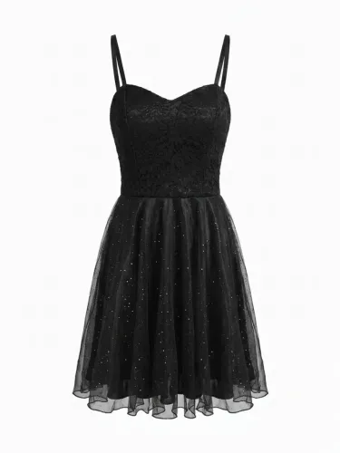 Vestido de Festa Preto com Brilho em prefeito estado (Usado Uma Vez)
