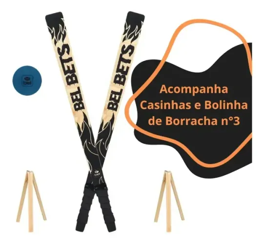 Jogo de Betes em Madeira com Bola e Casinha.