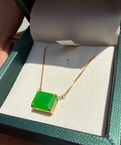 COLAR NOVO EM OURO 18k 750 PINGENTE DE PEDRA NATURAL JADE VERDE
