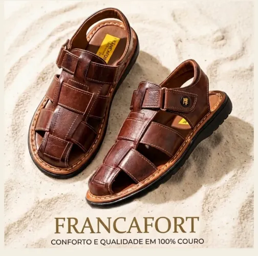 Percata Masculina Costurada Francafort Couro Legítimo - Sandália com Alça para Dirigir