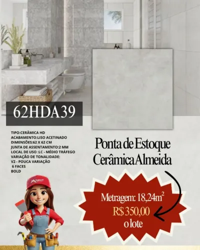 Piso 62x62 bold 62HDA39 - Cerâmica Almeida - Ponta de estoque