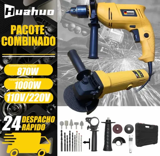 Kit Multi Ferramentas 2 em 1 Furadeira de Impacto + Esmerilhadeira + Maleta e Acessórios
