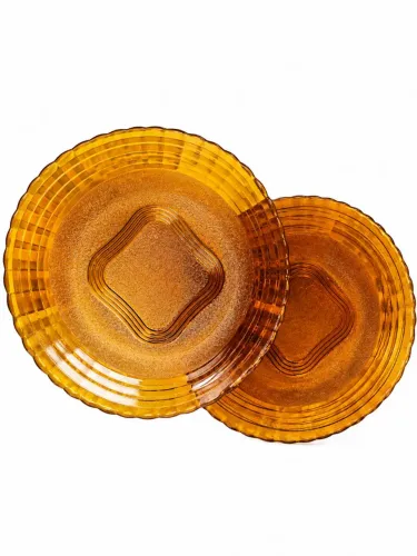 Kit 3 Pratos Rasos Duralex Vintage Âmbar 29cm Vidro Antigo Retrô Escamado Decorado