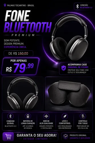 Fone premium com case de couro