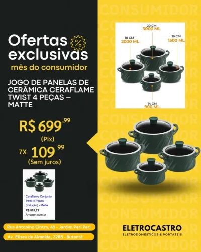 Jogo de Panelas Ceraflame twist 4 peças