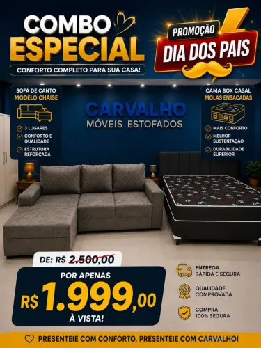 Promoção 500 desconto combo Sofá Shase 3 lugares cama box casal nova com molas ensacadas
