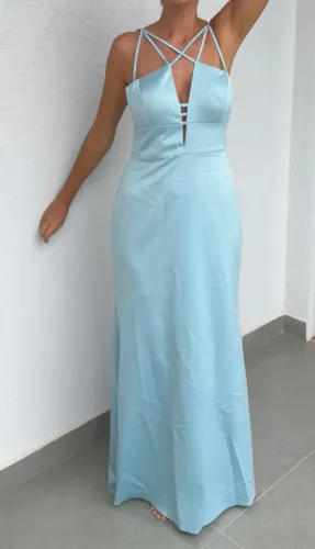Vestido Longo de Festa em Cetim Azul-Claro | Tam. 40 | Novo ?