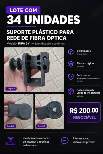 Lote com 34 Suportes Plásticos para Fibra Óptica - R$ 200