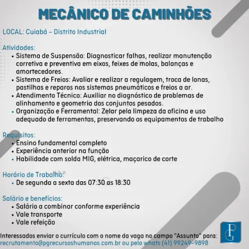 Mecânico de Manutenção Caminhões