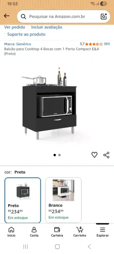 Balcão para Cooktop 4 Bocas com 1 Porta Compact E&A (Preto)