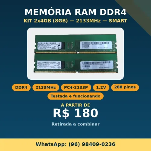 Memória RAM DDR4 Kit 2x4GB (8GB) - 2133MHz - SMART