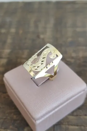 Anel ouro 18k, Letra S, vazado - aro 20