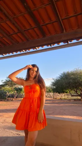 Vestido Feminino Laranja com Babados e Amarração