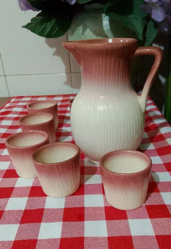 Conjunto de Café/Chá em Cerâmica - Jarra + 6 Xícaras