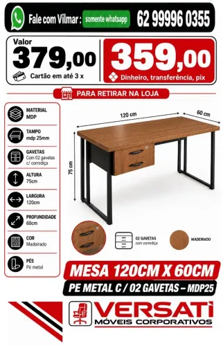mesa pra trabalho 120 x 60, home office ( produto novo )