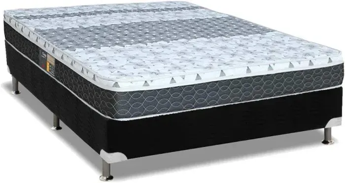 Cama Box Casal Completa com Colchão + Box Suede Cinza/Branco