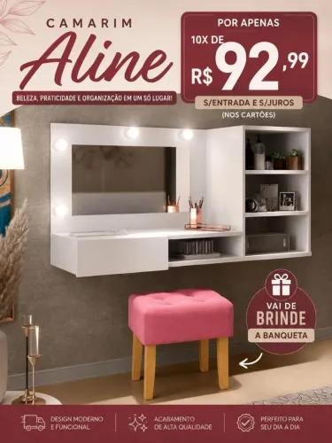 Camarim Aline na compra você ganha uma banqueta e as lâmpadas de brinde