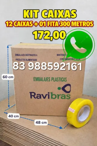 Caixas de Papelão Vendo kit com 12 cx Grandes +01 Fita Larga 300 metros caixas Reforçadas