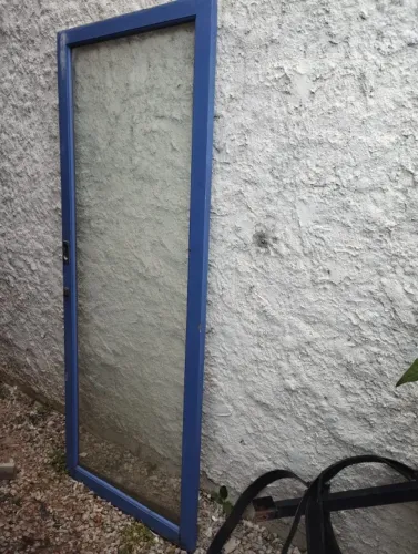 Porta Vintage Madeira Maciça (Angelim) e Vidro - Azul