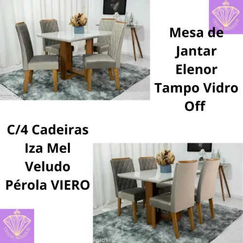 Mesa de Jantar Elenor Tampo Vidro RF