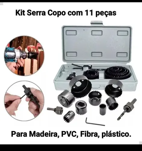 Jogo de Serra Copo 11 Peças com Estojo serve para Madeira Gesso Pvc fibra