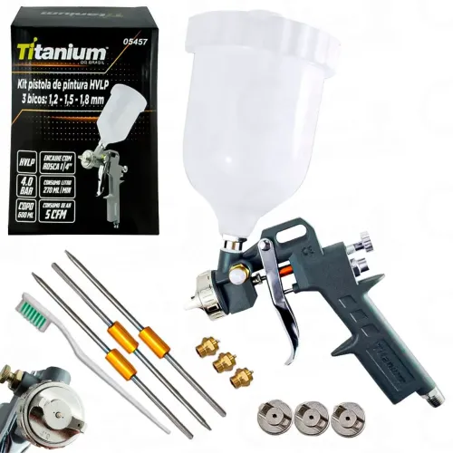 Kit Pistola de Pintura metal aço Titanium 3 Bicos