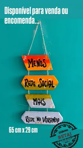 Placas Decorativas de Madeira - Menos Rede Social Mais Rede na Varanda