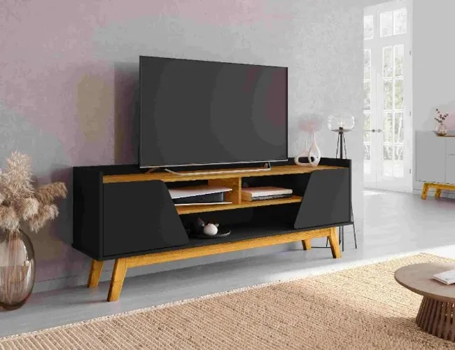 Rack Turim 2Pts Preto Fosco.Naturale Bechara Moveis - Entrega Rápida! 