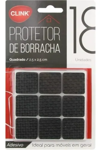 Protetor Moveis Cadeira Borracha Quadrado Adesivo 18 Unid. Preto