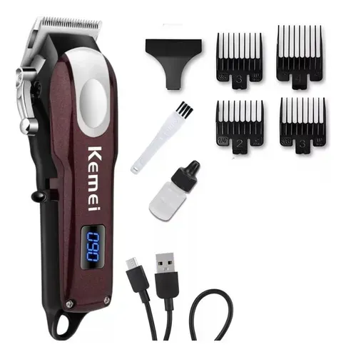 Máquina de Cortar Cabelo Kemei Profissional + Acessórios