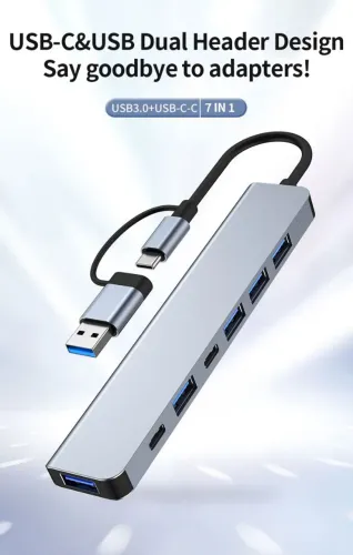 Adaptador Hub USB C - 7 em 1 - Adaptador Dual Header