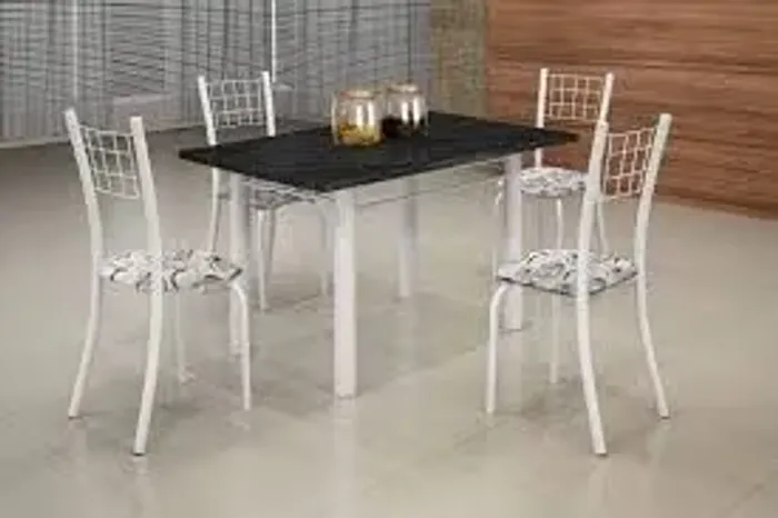 Conj Mesa Dany 100x60 Tmp Pedra 4Cds Branco Soma