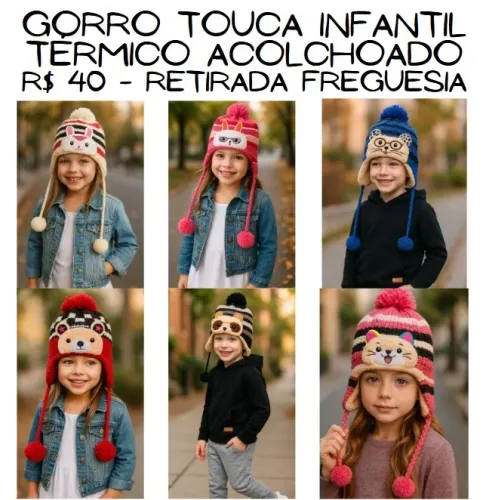 Gorro touca térmica infantil bichinhos unissex nova retirada Freguesia 