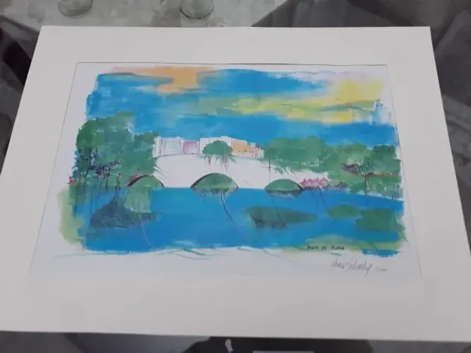 Pintura a aquarela em papel - tamanho 20x29cm - Ponte de Pedra - Porto Alegre 