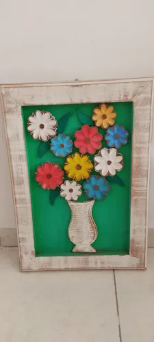 Quadro Decorativo madeira Flores em Relevo