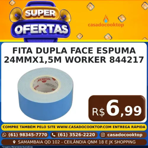 FITA DUPLA FACE ESPUMA 24MMX1,5M WORKER 844217