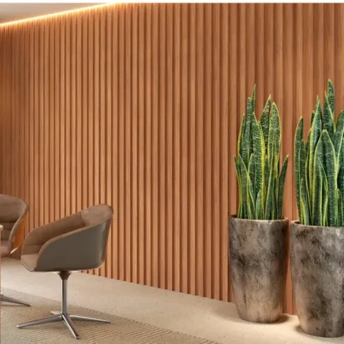 Painel ripado, hall de entrada, acabamento de parede