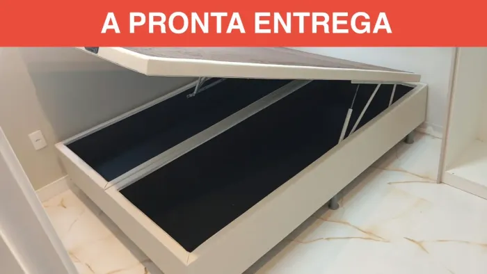 Cama Bau Queen Size Bege a Pronta Entrega
