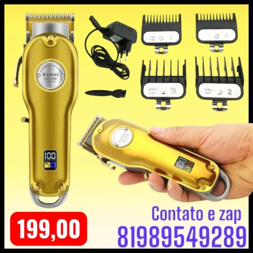máquina de cortar cabelo profissional Kemei KM-1986 dourada.