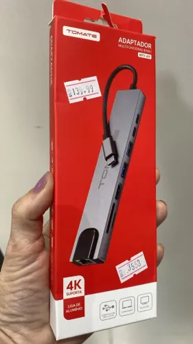 Adaptador Tipo C Multifuncional Hub 8 EM 1 USB-C -Hdmi- Rj45 - Cartao - Tomate Mtv-619