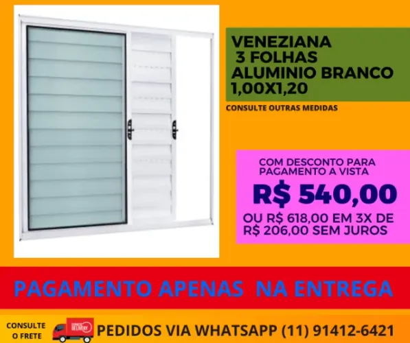 Veneziana modelo v05 - 1,00x1,20 Alumínio Branco 3 folhas