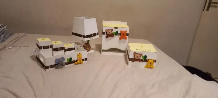 Kit decoração/ higiene Quarto Bebê Safari 7 peças 