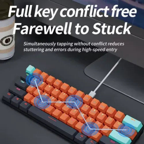 Teclado mecânico MUCAI-61 Key USB Wired, LED Backlit Switch Red