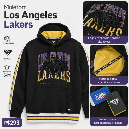 Moletom Los Angeles Lakers NBA Oficial Game 7 Preto S M